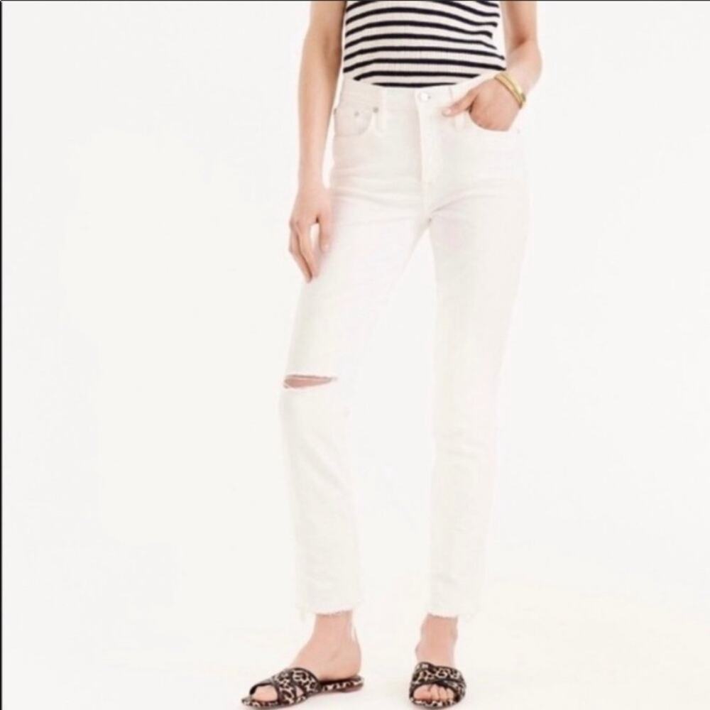 J Crew Vintage Straight White Crop Raw Hem Jeans
